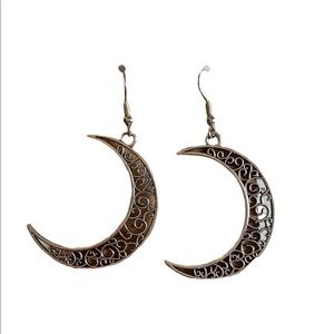 Silver Tone Crescent Moon Dangle Earrings